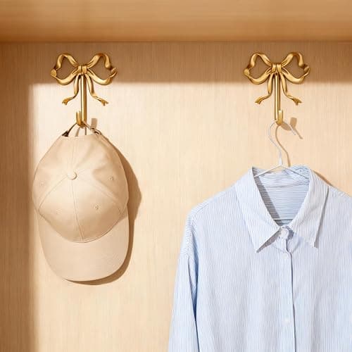 Frstem 4 Pack Gold Bow Wall Hook,Metal Hooks,Wall Mounted Functional Hooks,Multi-Purpose Door Hanger,Bow Wall Hooks Decorative for Coat Hat Towel Bags & Christmas Decor thumbnail 7