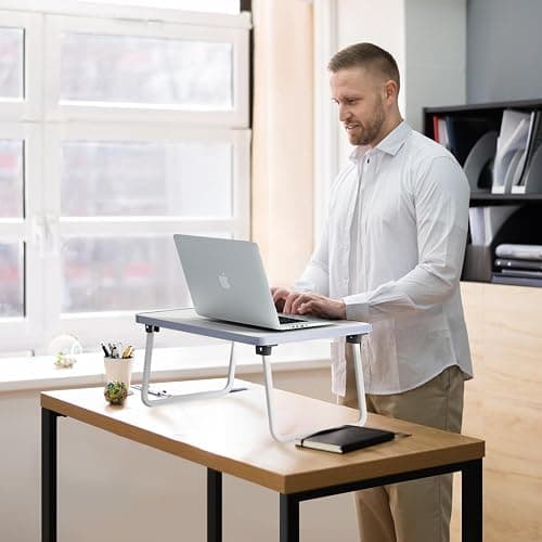 Lap Desks Laptop Tray for Bed or Couch, Breakfast Serving Tray with Folding Legs,Portable & Lightweight Mini Table, Laptop Stand for Working, Reading and Writing,White thumbnail 2
