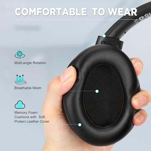 TUINYO Wireless Headphones Noise Cancelling Over Ear Bluetooth Headphones with 60H Playtime, Deep Bass Hi-Fi Stereo Sound & Comfortable Earpads for Travel, Home and Office-Black thumbnail 5
