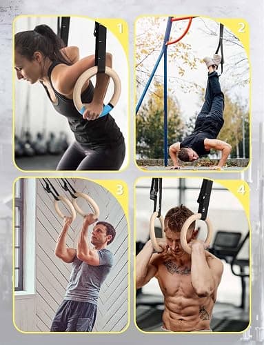 GHB Gymnastic Rings Wooden Gym Rings 1.25" Olympic Rings Adjustable Straps Pull Up Rings Sets for Workout Bodyweight Fitness Training thumbnail 8
