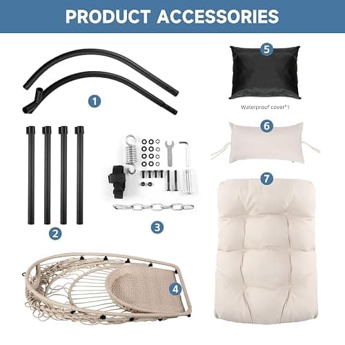Goutime Hanging Egg Chair with Stand and Waterproof Cover, Foldable Egg Swing Chair with UV Resistant Cushion 450lbs Capacity for Indoor Bedroom Garden Backyard (Apricot Gray) thumbnail 7
