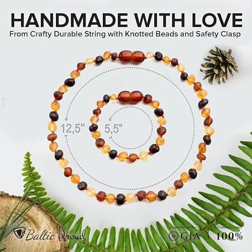 Baltic Proud Raw Amber Necklace and Bracelet Gift Set (Unisex Multi 12.5 Inches/5.5 Inches) - Certified Premium Quality Sea thumbnail 3