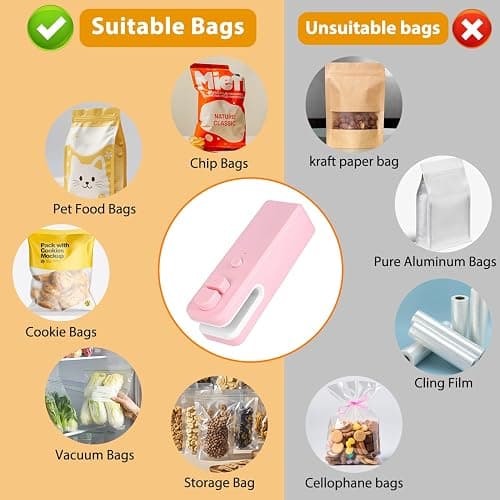 WOSERLD Mini Bag Sealer 2 in 1 Heat Sealer Bag Sealer and Cutter, Bag Sealer for Snacks, Lithium battery bag resealer for chip bags portable sealer kitchen food packaging seal (pink) thumbnail 8