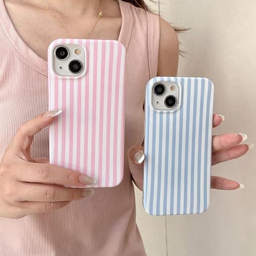 Reezaddin Pink and White Striped Phone Case for iPhone 16,Cute Aesthetic Vertical Stripes Classic Retro Girls Women Slim Protective Cover for iPhone 16 6.1in,Pink White thumbnail 2