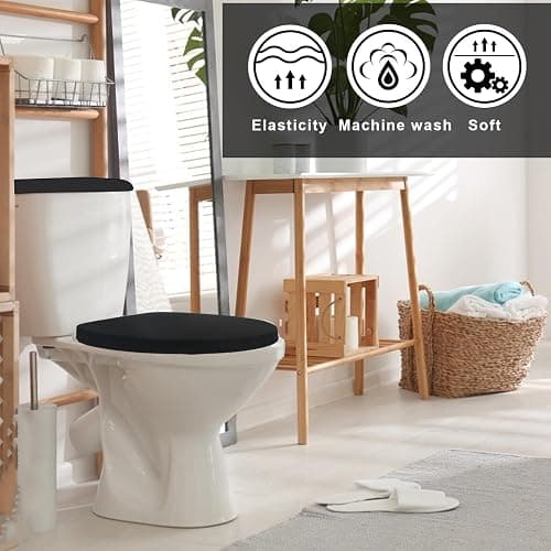2Set Toilet Lid Cover and Toilet Tank Lid Cover Toilet Cover with Elastic Bottom Fabric Cover for A Lid Toilet Tank Toilet Top Cover Back of Toilet Tank Cover Replacement (Black) thumbnail 3