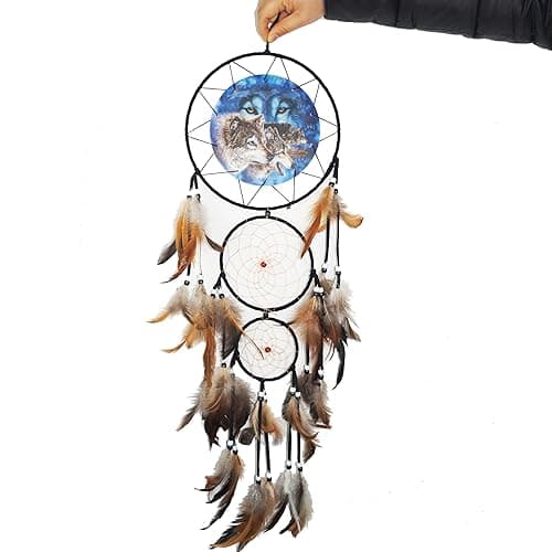 Remorelt Wolf Eagle Bear Dream Catcher Bedroom Wall Decor, Christmas Home Decoration, Room Accessory, White Moon Feather Decoration - Unique Home Craft Wall Pendant (DC07 8Inch 3D Wolf) - Image 1