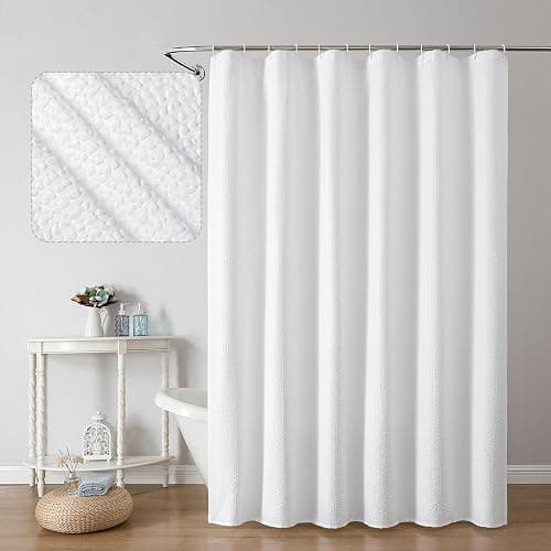 OWENIE White Shower Curtain for Bathroom 72x72 Inch, 3D Embossed Textured Waffle Fabric Shower Curtains, Soft Hotel Farmhouse Style, Water Repellent, Machine Washable, White, 72" W x 72" L - Image 1