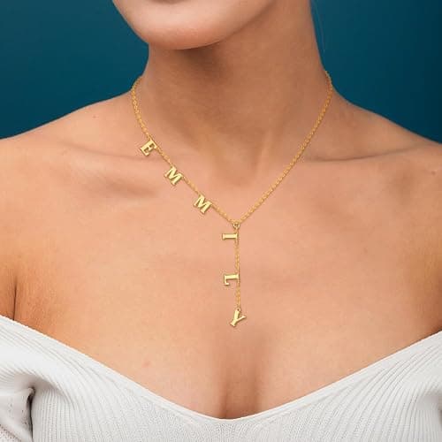 ARVAE Personalized Lariat Name Necklace for Women,Custom Y-Shaped Name Necklace,18k Gold Plated Letter Initials Long Necklace Mother's Day Customized Jewelry Gifts for Mom thumbnail 6