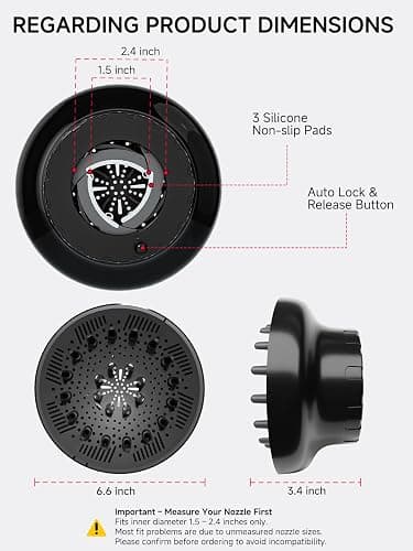 meborll Hair Diffuser, Diffuser Attachment for Hair Dryer, Hair Diffuser for Curly Hair, Universal Diffuser for 1.5-2.4" Hair Blow Dryer Long Thick Curly Wavy Hair, Hair Attchment for Women, Black thumbnail 5