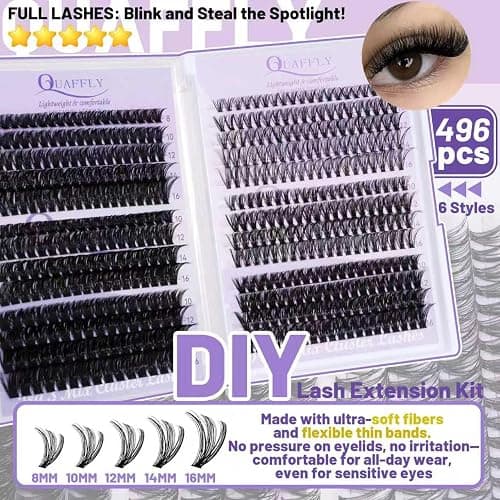 DIY Lash Extension Kit 1676Pcs D Curl Individual Spike Manga Lash Clusters Kit with Bottom Lashes, Lash Bond and Seal, Remover, Tweezers,Brush by QUAFFLY thumbnail 5