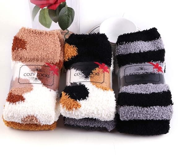 Fluffy Socks for Women - 6 Warm Pairs Winter Cozy Girls Super Soft Fuzzy Home Bed - One Size - 6 Pairs Paw thumbnail 8