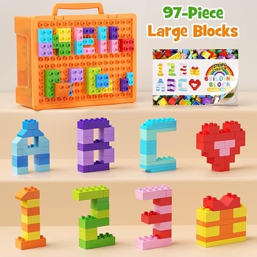 97PCS Building Blocks Set with Storage Box & Base Plate - STEM Educational Toys for Toddlers, Kids Ages 3+, Compatible with Major Large Particle Building Block thumbnail 5