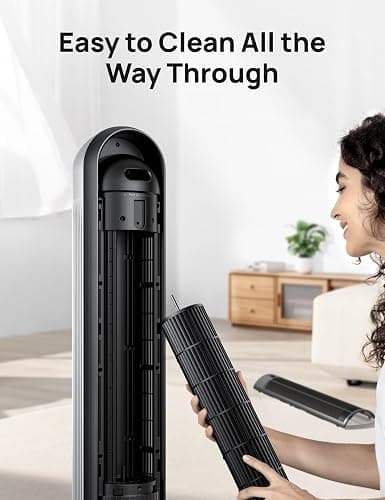 Dreo Tower Fan for Bedroom, 25ft/s Velocity Quiet Floor Fan, 90° Oscillating Fans for Indoors with 4 Speeds, 4 Modes, 8H Timer, Standing Fans, Bladeless Fan, Silver, Nomad One (DR-HTF007) - Silver - Tower Fan thumbnail 7