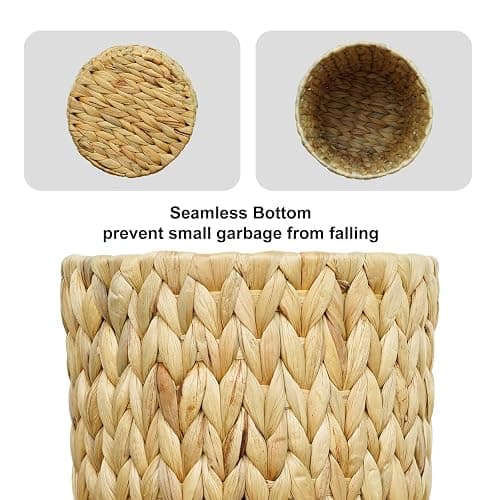 Coeusy Wicker Trash Can,Small Bathroom Trash Can,Water Hyacinth Wicker Waste Basket for Bathroom,Boho Waste Basket for Bedroom,Home Office,Compact Spaces(2 Gallon Round) thumbnail 6