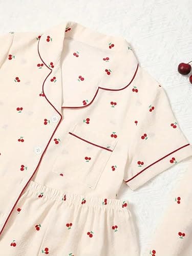 Verdusa Women's 3 Piece Cute Pajama Set Bow Button Down Shirts and Shorts Pants Lounge Pjs Set thumbnail 4