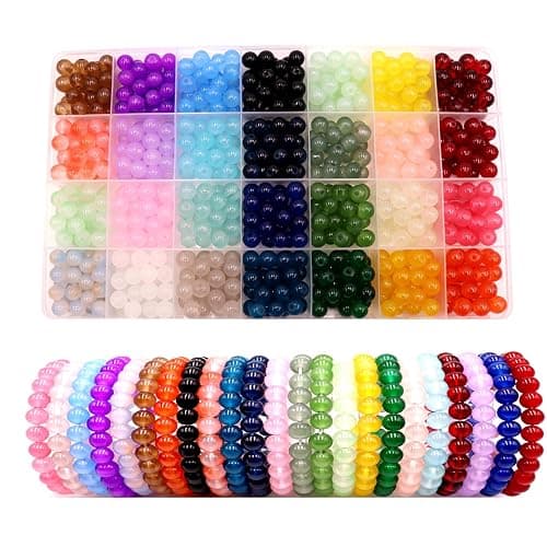 Perles pour Bracelet 8mm Rond Perle avec Boite Pierre Naturelle pour Bracelet Brillante Perles Rondes Pierres Naturelles Cristal avec Trou Kit de Fabrication de Bijoux de Bracelet DIY (700Pcs) - Image 1