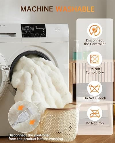 GarveeHome Heated Blanket Queen, Dual Control Faux Fur Electric Blanket with 4 Heat Settings, Soft Bubble Blanket with 8 Hour Auto-Off & Overheat Protection, for Gifts Home Couch or Bed, White thumbnail 8