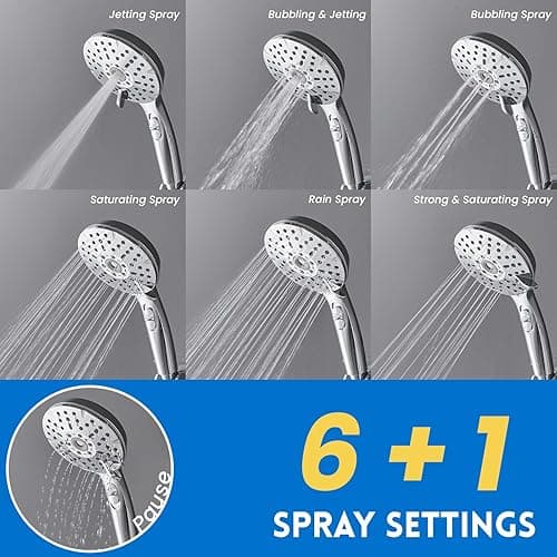 Ryamen Dual Shower Head Combo, 8'' High Pressure Rain/Rainfall Shower Head, 6 Settings Adjustable Handheld Showers, with 15" Height Adjustable Slide Bar, Holder/Hose, Angle Adjustable, Chrome - Bright Silver thumbnail 3