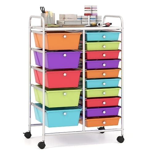 Giantex 15-Drawer Organizer Cart Office School Storage Cart Rolling Drawer Cart for Tools, Scrapbook, Paper (Multicolor) - Image 1