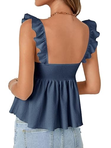 LYANER Women's Peplum Tops Summer Tank Camisole Tops Dressy Casual Ruffle Strap Sleeveless Babydoll Tank Top thumbnail 5