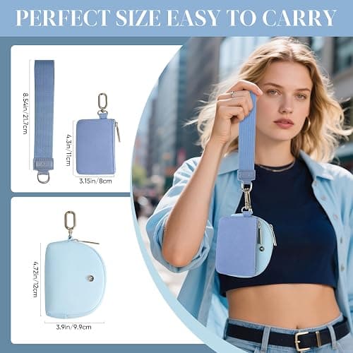 KeyChain Wallet Wristlet Wallets For Women Mini Zip Dual Pouch Wristlet thumbnail 2
