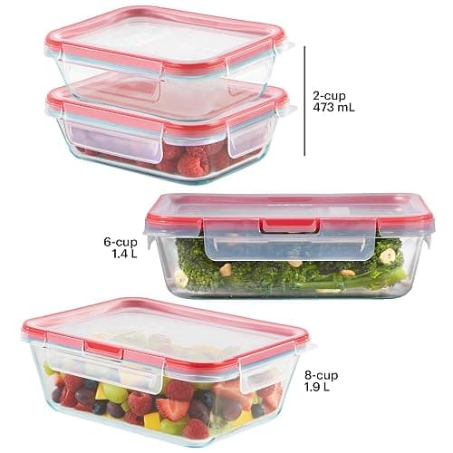 Pyrex Freshlock (4-Pack) Mixed Sized Glass Food Storage Containers Set, Airtight & Leakproof Plastic Locking Lids BPA-Free, Meal Prep Containers Set, Freezer Dishwasher Microwave Safe thumbnail 2