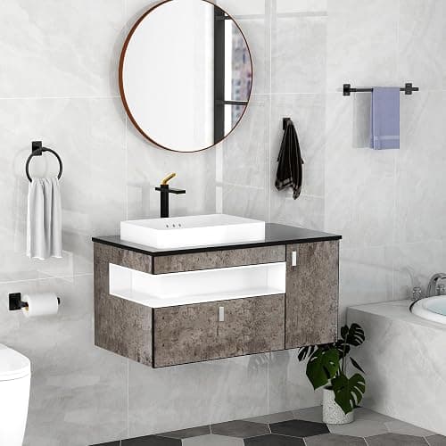 KLJKPA Black Bathroom Accessories Set, 4-Piece Bathroom Hardware Set | 16 inch Towel Bar, Towel Racks for Bathroom, Robe Towel Hooks, Toilet Paper Holder Wall Mounted thumbnail 2