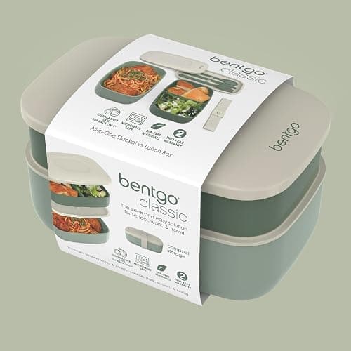 Bentgo Classic - Adult Bento Box, Stackable 3-Compartment Lunch Box with Removable Utensil Set and Sealing Strap, BPA-Free, Food Container Ideal for Meal Prep, Work, and On the Go (Khaki Green) thumbnail 7