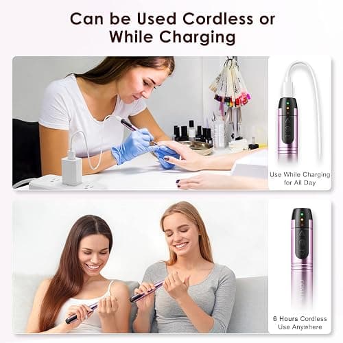 COSLUS Cordless Nail Drill Electric File: Professional for Acrylic Gel Dip Powder Nails Portable Nail Drill Machine Kit for Manicure Pedicure Nail Set with Everything Rechargeable Lightweight thumbnail 6