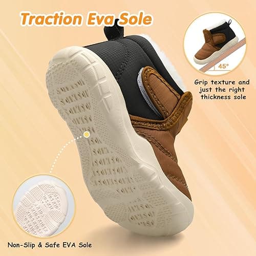 QFH Baby Boys Girls Winter Warm Shoes Cozy Fleece Snow Boots Toddler Non-Slip Walking Shoes Infant Outdoor Water Resistance Faux Fur Booties - 2-2.5 Years Toddler - Black Brown thumbnail 4