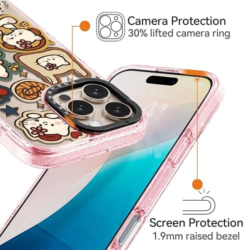 Rosarnnah Compatible for iPhone 16 Pro Max Case Cute - Durable Shockproof 6.6 ft Drop Impact Phone Case - Glitter Pink Funny Happy Kitty Design for iPhone 16 Pro Max 6.9" thumbnail 3
