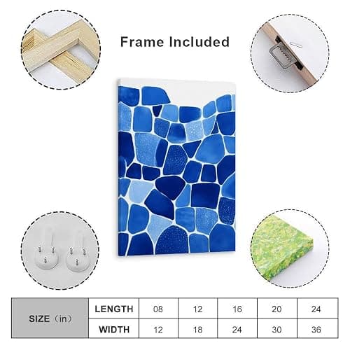 Abstract Blue Mosaic Pattern Poster Modern Art Decor Wall Hanging Poster Canvas Painting Modern Framed Wall Art Print for Living Room Bedroom Office Decor Style 20x30inch(50x75cm) thumbnail 4