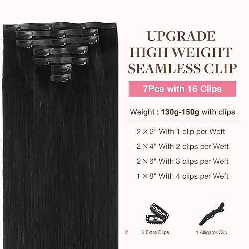 GOO GOO Clip in Hair Extensions Real Human Hair, Remy Human Hair Extensions Clip ins for Women, Natural Human Hair, 18inch 130g 7Pcs, 1B Natural black thumbnail 3