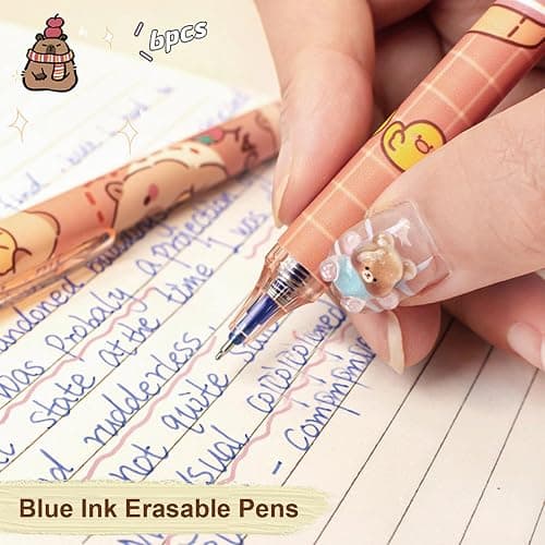 MOZXIRZ 6 Pcs Cute Erasable Retractable Pens Erasable Gel Ink Pens Cartoon Capybara Pen 0.5mm Fine Point Blue Ink Pen Cartoon Writing Pen Office School Pens Women Girls Boys (Blue Ink-Capybara) thumbnail 6