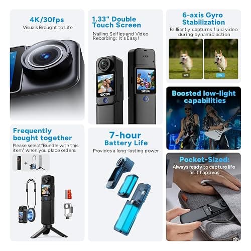 SJCAM C300 4K Action Camera,64GB Magnetic Body Cam & Handheld Detachable Design, Vlogs for Content Creators YouTube Streaming,7Hour Power,Stabilization,Waterproof,Black thumbnail 2