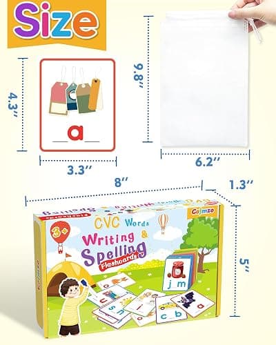 Gojmzo CVC Word Writing & Spelling Flash Cards, Preschool Learning Toddler Activities, Kindergarten Homeschool Supplies, Sight Words Reading Game, Montessori Educational Toys for 3 4 5 6 Year Old Kids thumbnail 2