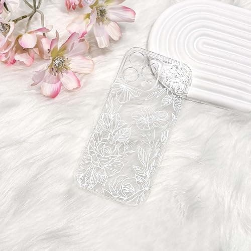 NITITOP Compatible with iPhone 16 Pro Case Cute Clear Floral Flower Pattern for Girls Women Soft TPU Full Camera Lens Shockproof Protective Phone Cover - White thumbnail 2