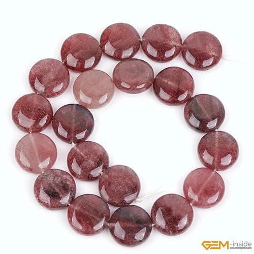GEM-Inside Natural 20mm Coin Pink Rose Cherry Quartz Gemstone Loose Beads Energy Stone Handmade Beads for Jewelry Making Jewelry Beading Supplies for Women thumbnail 2