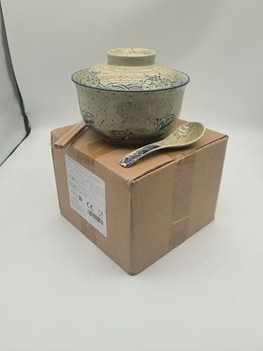 Ceraozmus Ceramic Ramen Bowl Set, 800ml, with Lid, Spoon and Chopsticks, Japanese Vintage Large Soup Bowls Instant Noodle Bowl Asian Tableware (Fish*1) thumbnail 10