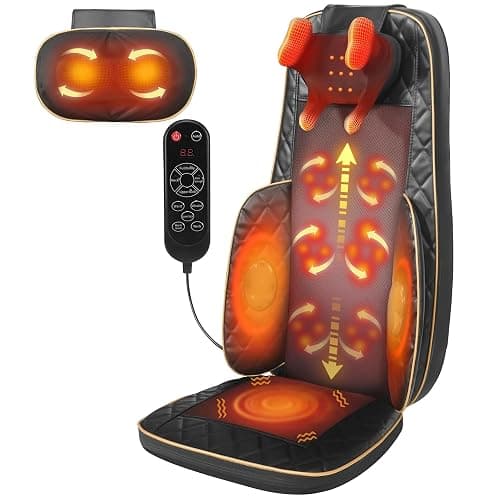 Neck and Back Massager with Heat, Shiatsu Full Back Chair Massager with 2 Detachable Neck Massage Heads, Height Adjustable Deep Kneading & Rolling Back Massage, Seat Vibration for Home Office Gifts - Image 1