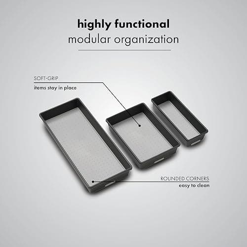 madesmart Classic 3-Tray Bin Pack - Granite | CLASSIC COLLECTION | Multi-Purpose Storage | Soft-grip Lining and Non-slip Rubber Feet | Durable | BPA-Free thumbnail 3