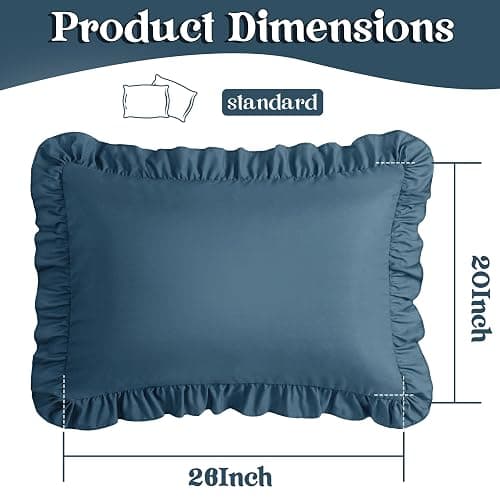 KKJIAF Ruffle Pillow Cases Standard Size Set of 2, Ruffled Pillow Covers with Envelope Closure, Wrinkle Resistant Ruffled Pillow Shams 20" x 26", Dark Blue thumbnail 3