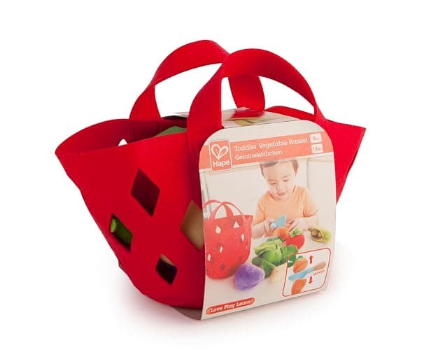 Hape Toddler Vegetable Basket |Soft Vegetable Shopping Basket, Toy Grocery Food Playset Includes Cabbage, Bean Pod, Carrot, and More - Image 1