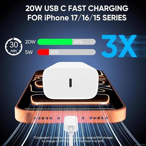 6FT+10FT iPhone 17 16 15 Charger Fast Charging Cable Type C Chargers USB C Charger Block for iPhone 17/17 Plus/17 Pro Max/Air/16/16e/16 Plus/16 Pro Max/15 Pro Max/iPad Pro Mini AirPods USBC Chargers thumbnail 2