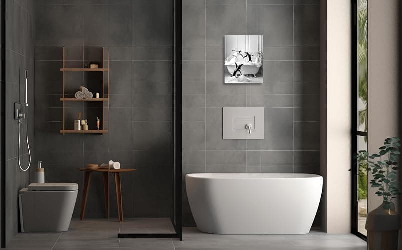 OWNANRTHM Funny Animals Bathroom Canvas Wall Art Penguin in Bathtub Wall Art Funny Animal Bathroom Painting Black and White Penguin Bathtub Pictures for Bath Restroom Wall Decor Framed 8X10 inch thumbnail 5