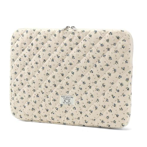 Puffy Laptop Sleeve 13-15.6 Inch Cute Quilted Laptop Protective Case Padded Floral Computer Sleeve for MacBook (A-Blue, 15 Inch) thumbnail 8