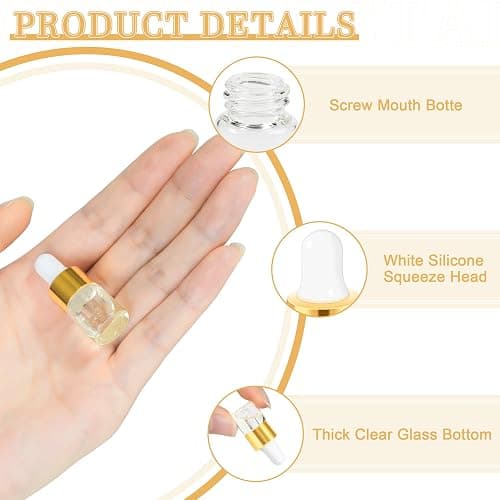 10pcs Mini Glass Dropper Bottle for Essential Oil,1ml Small Clear Sample Dropper Vails with Gold Cap,Perfume Cosmetic Liquid Containers for Traveling (2ml, 10) thumbnail 4