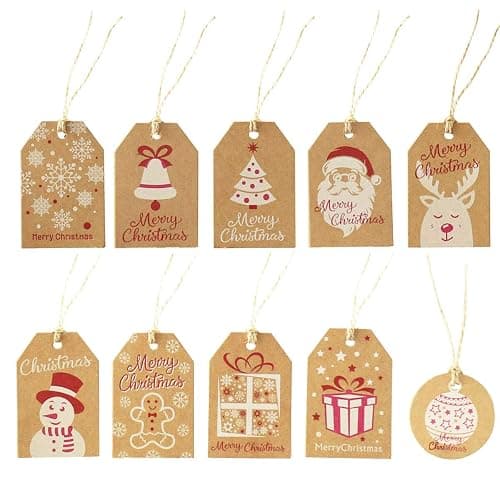 100 Pack Brown Kraft Paper Christmas Gift Tags， Xmas Brown Kraft Gift Tags with Jute Twine Baker Twine for DIY Xmas Holiday Present Wrap Stamp and Label Package Name Card - Brown thumbnail 4