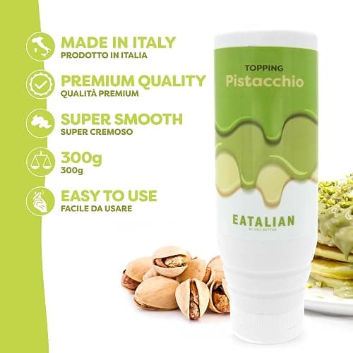 EATALIAN by AMZ BETTER Pistachio Flavoured Topping, Sweet Protein Cream in 300 gr Squeezer, Made in Italy, Pistachio Sauce Ideal for Decorating Ice Cream, Desserts and Dubai Chocolate thumbnail 3