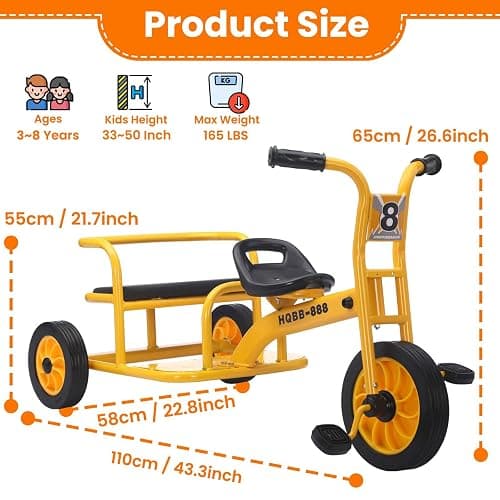 WOGDKS Kids Tricycle for Ages 3-8, Double Kids Trike with Passenger Seat | Preschool Tricycles Ages 3-5, Airless Rubber Tires, Adjustable Seat, Carbon Steel Frame, Gift for Boys Girls Ages 3-8 thumbnail 6